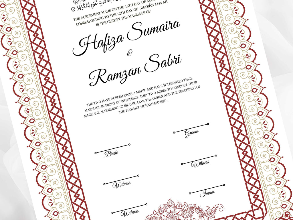 Nikkah Contract Template, Printable Nikkah Contract, Editable Nikkahnama, Muslim Wedding Certificate, Islamic Marriage Contract. NN107