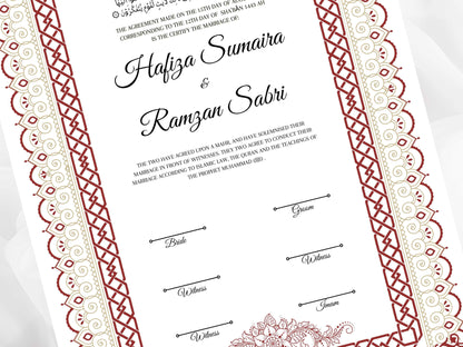 Nikkah Contract Template, Printable Nikkah Contract, Editable Nikkahnama, Muslim Wedding Certificate, Islamic Marriage Contract. NN107