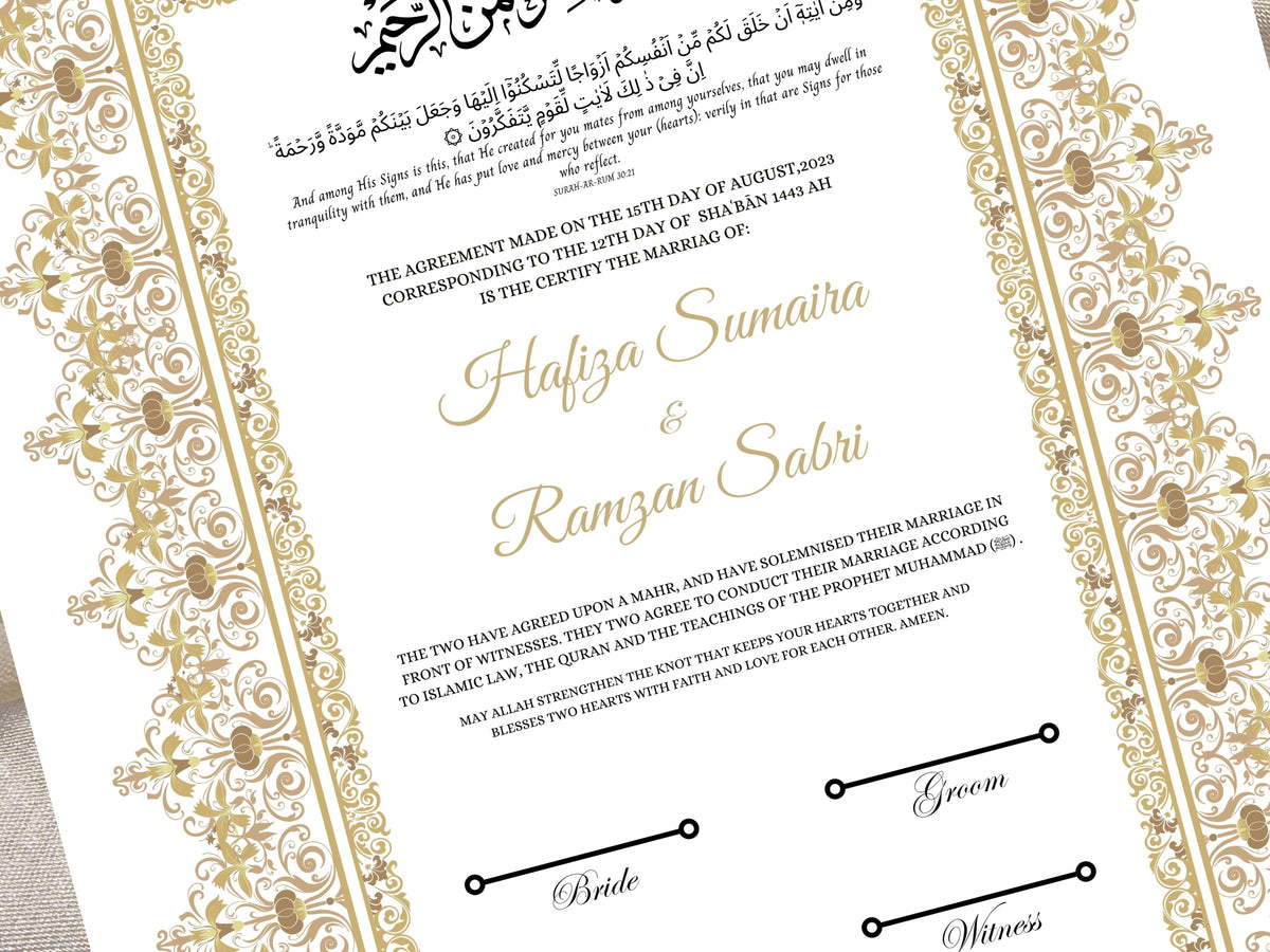 Nikkah Certificate Digital Download Personalised, A4, A3, Template, Editable, Brown Nikkah Nama, Nikkah Contract, Muslim Contract. NN30