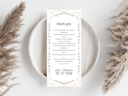Wedding Thank you Card, Menu Card, Table Card. WI305