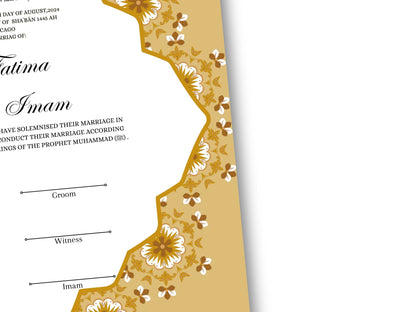 Customized Nikkah Certificate, A4/A3 Contract Digital Nikah Nama, Islamic Marriage Certificate, Muslim Marriage Contract Gold.NN228