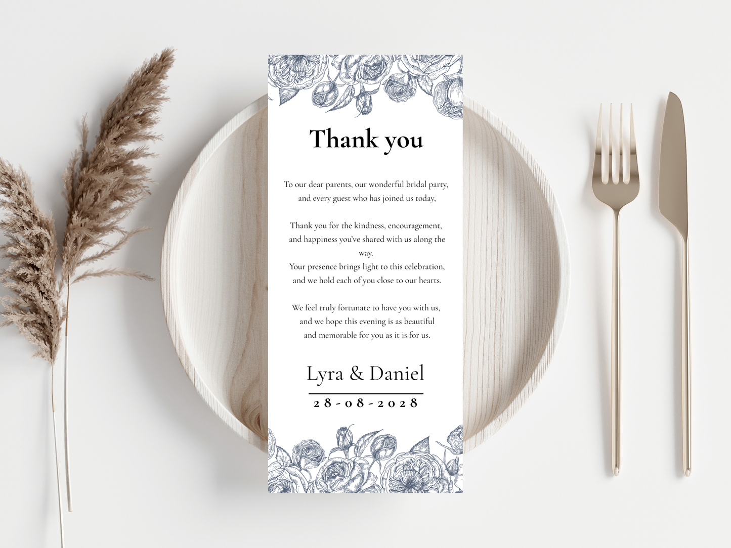 Wedding Thank you Card, Menu Card,  Wedding Bottle Label, Table Card. WI291