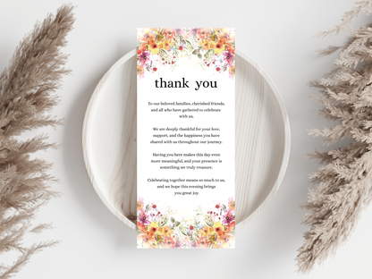 Wedding Thank you Card, Menu Card, Table Card. WI324