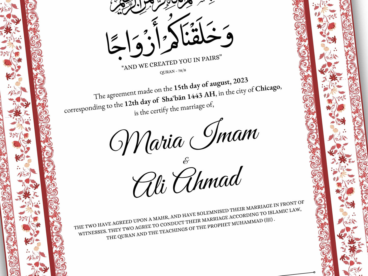 Nikkah Certificate Digital Download Personalized, Luxury Nikkah Contract, Islamic Wedding Contract, Personalized Muslim Wedding Gift. 149