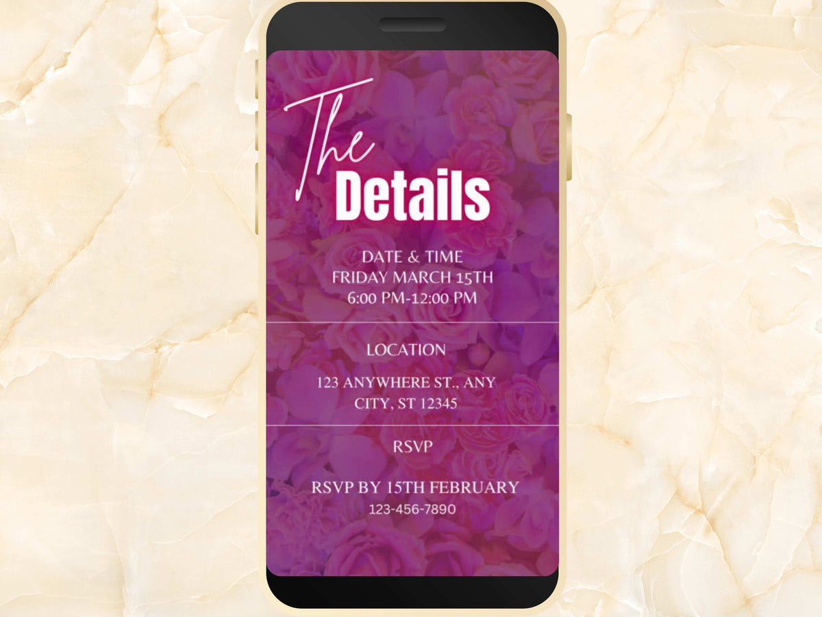 Pink Birthday Party Invitation Template, Digital Pink Rose Birthday Dinner Invitation, Pink Rose Birthday Evite, Editable Template. BEI20