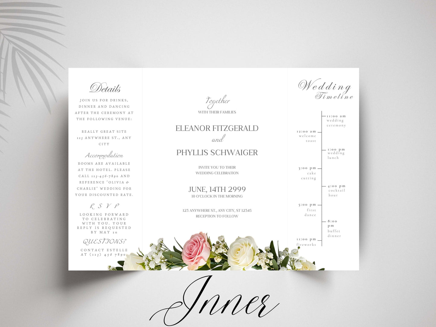 Elegant Wedding Invitation Card | Modern Floral Timeline Invite | Printable Details & Schedule | Personalized Digital Download. WI162