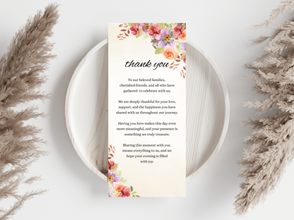 Wedding Thank you Card, Menu Card, Table Card. WI353