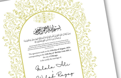 Luxury Nikkah Contract, Digital Printable Personalised Customised Nikkah Certificate, Custom Nikah Nama, Islamic Wedding Contract. NN153