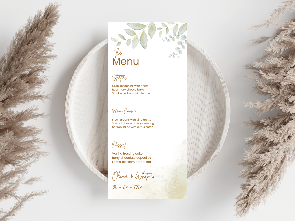 Wedding Menu & Thank You Template | Editable Canva Place Card. WI207