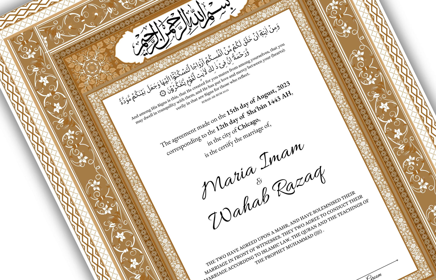 Nikkahnama | Custom Luxury Nikkah Contract | Mughal | Mughal | Inspired Luxury Nikkahnama | Nikkah Certificate in Pdf Template. NN175