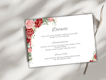 Wedding Invitation Set, RSVP, Dark Floral, Wedding Invitation, Details, Editable, Template, WI231