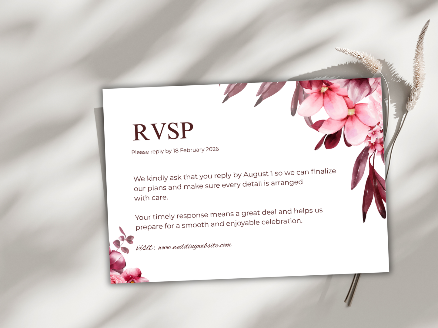 Wedding Invitation Set, RSVP, Dark Floral, Wedding Invitation, Details, Editable, Template, WI235