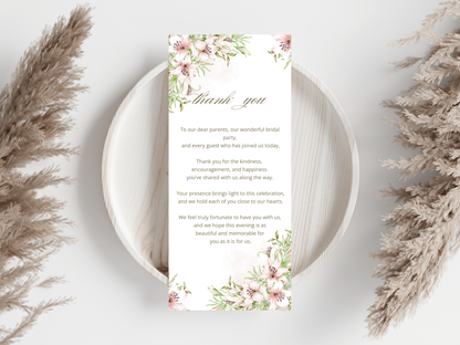 Wedding Thank you Card, Menu Card, Table Card. WI302