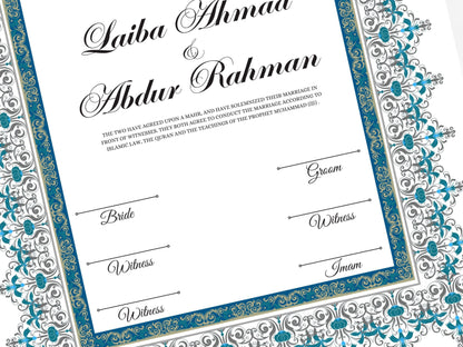 Nikkah Certificate Digital Download Personalised, A4, A3, Template, Editable, Nikkah Nama, Nikkah Contract, Muslim Contract. NN272