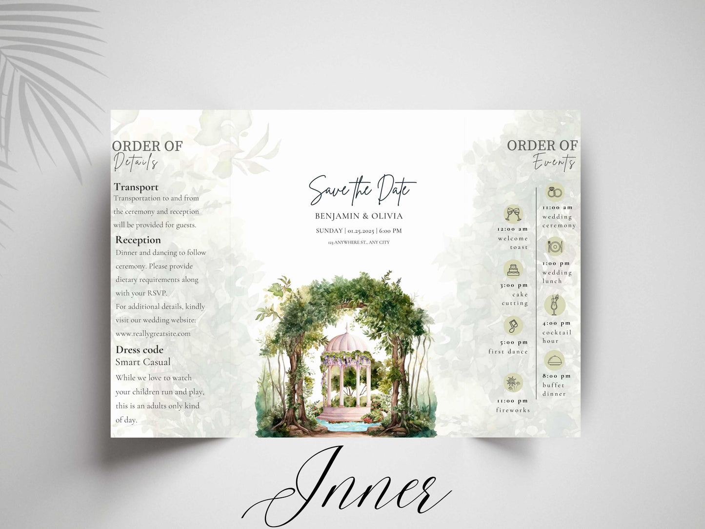 Garden Wedding Invitation | Save the Date with Timeline | Botanical Reception And Event Template | Printable Digital Download. WI164