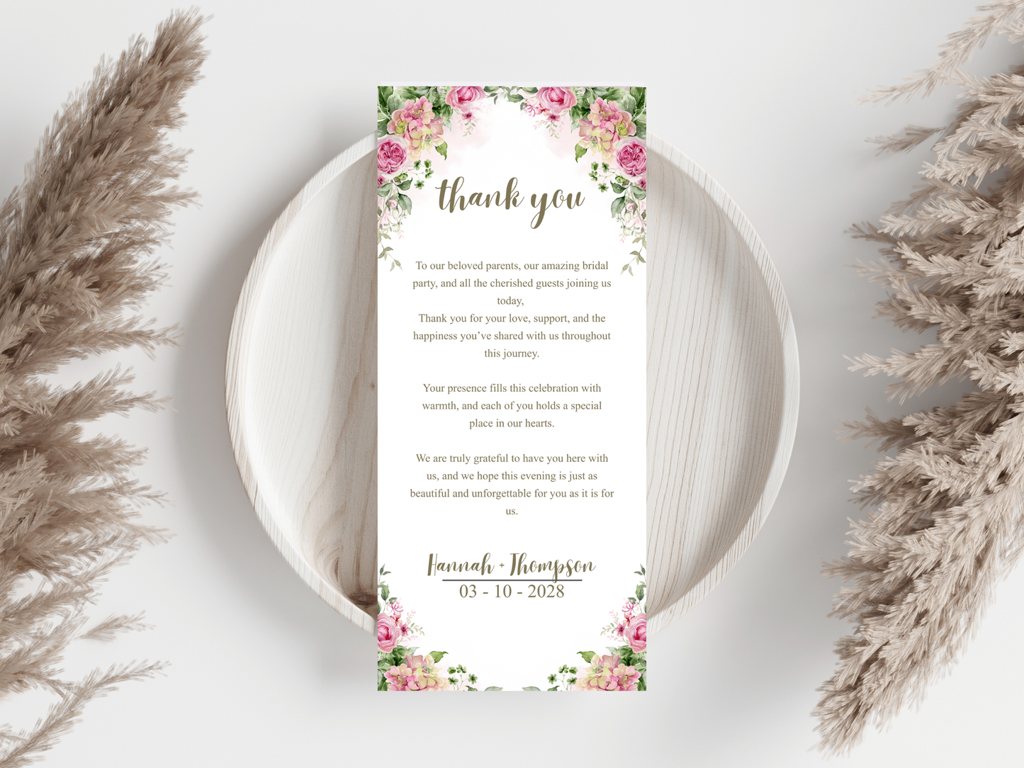 Wedding Thank you Card, Menu Card, Table Card. WI306