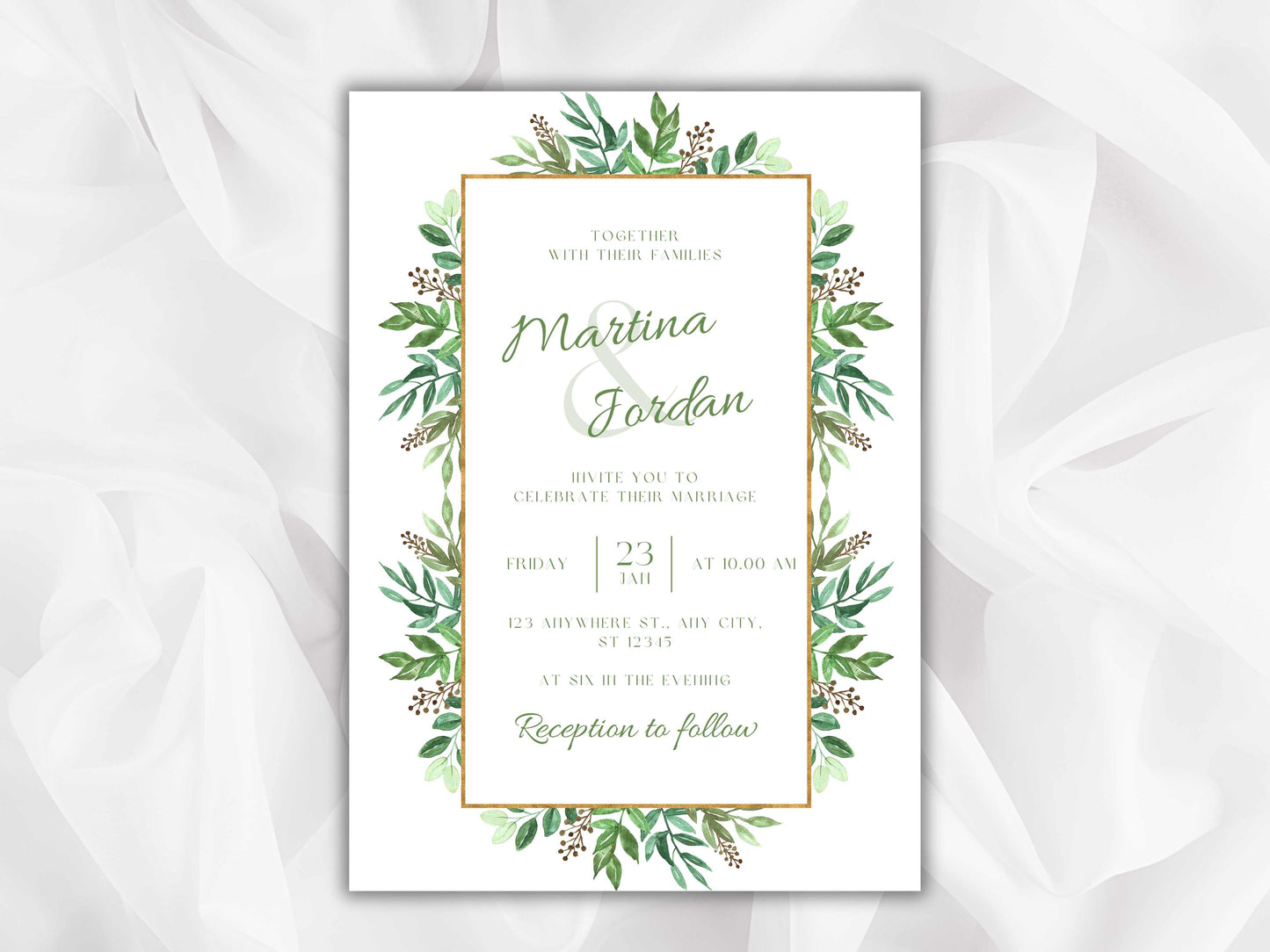 Greenery Wedding Invitation Template, Wedding Card, Editable Invitation, Invitation card Template, Rsvp Template, Digital Download, WT33