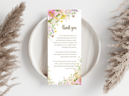 Wedding Thank you Card, Menu Card, Table Card. WI307