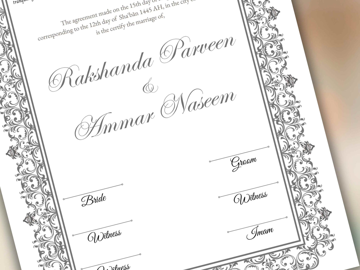 Nikkah Certificate Digital Download Personalised, A4, A3, Template, Instat Download. NN240