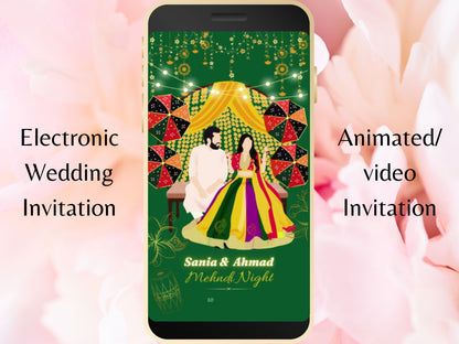 Mehndi invitation Digital, Animated Digital & Printable, Desi Mehandi Card Invite, Electronic Mehandi Card, Mehndi Function Invites. MEI37