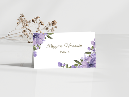 Lavender Floral Wedding Menu & Thank You Template | Editable Canva Place Card. WI204