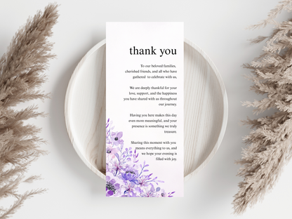 Wedding Thank you Card, Menu Card, Table Card. WI357