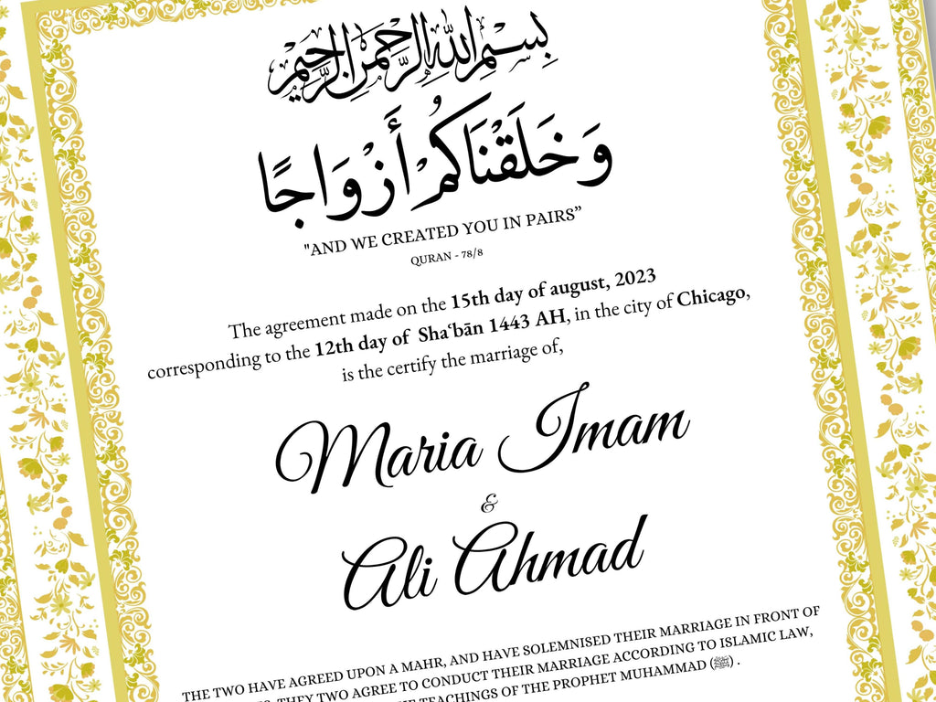 Nikkahnama | A4/A3 Custom Luxury Nikkah Contract | Digital contract | Inspired Luxury Nikkahnama | Nikkah Certificate Pdf Template. NN145