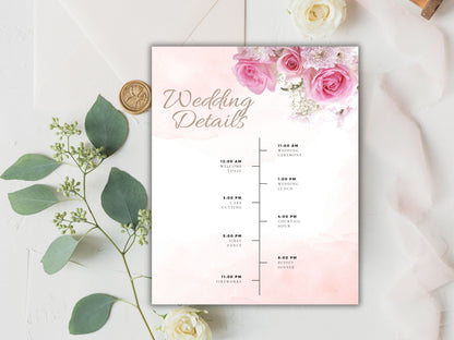 Blush Floral Wedding Invitation Set, Pink Roses Wedding Invite Template Bundle, Printable Wedding Invite, Editable Template. WT44