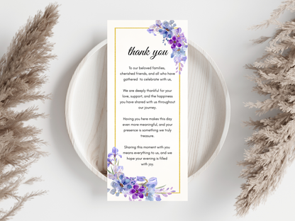 Wedding Thank you Card, Menu Card, Table Card. WI348