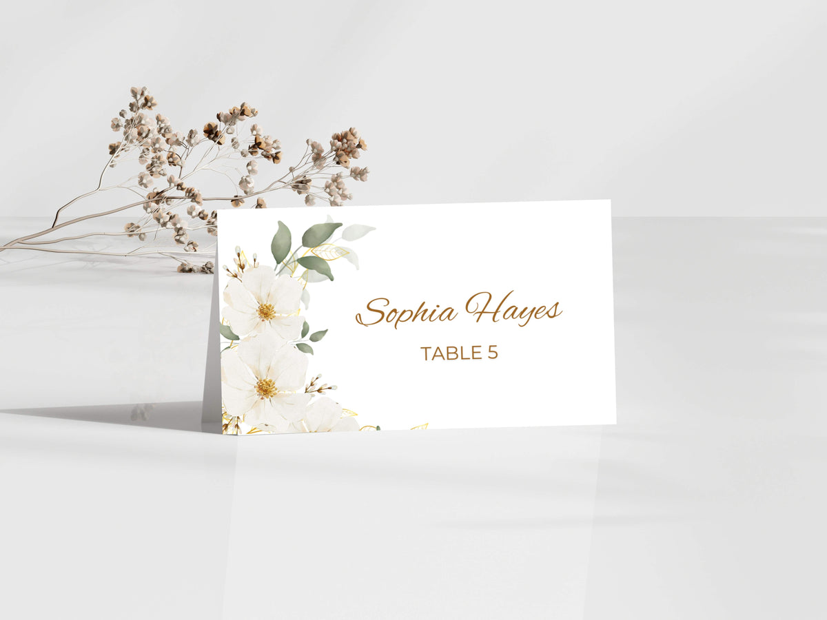 Elegant Floral Wedding Menu & Thank You Card Template | Printable Wedding Table Set | Minimalist White Flower Design.WI189
