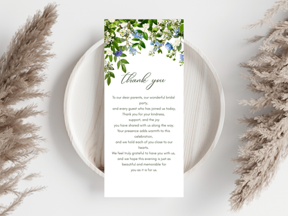 Wedding Thank you Card, Menu Card, Table Card. WI310