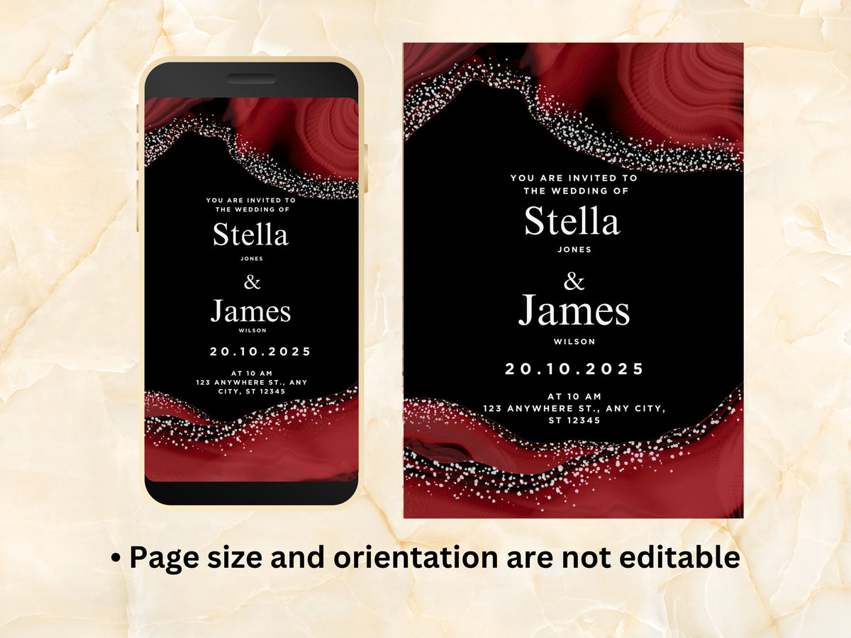 Wedding Invitation, Electronic Wedding Invite, Digital Download, Red Black theme Wedding Evite, Wedding Template. WEIB88