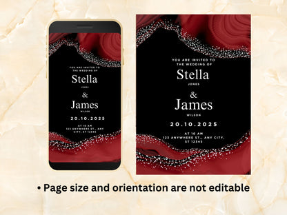 Wedding Invitation, Electronic Wedding Invite, Digital Download, Red Black theme Wedding Evite, Wedding Template. WEIB88