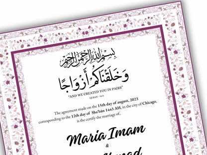 Nikkahnama | A4/A3 Custom Luxury Nikkah Contract | Digital contract | Inspired Luxury Nikkahnama | Nikkah Certificate Pdf Template. NN144