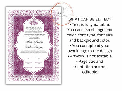 Nikkah Certificate Digital Download Personalized, Luxury Nikkah Contract, Islamic Wedding Contract, Personalized Muslim Wedding Gift. NN192