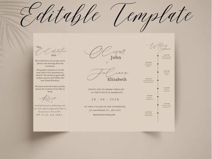 Minimalist Gatefold Wedding Invitation | Modern Elegant Wedding Card | Simple Wedding Invite with Details. WI156