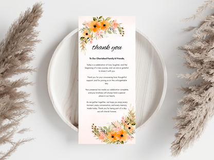 Floral Wedding Menu, Thank You & Table Cards, Instant Download WI394