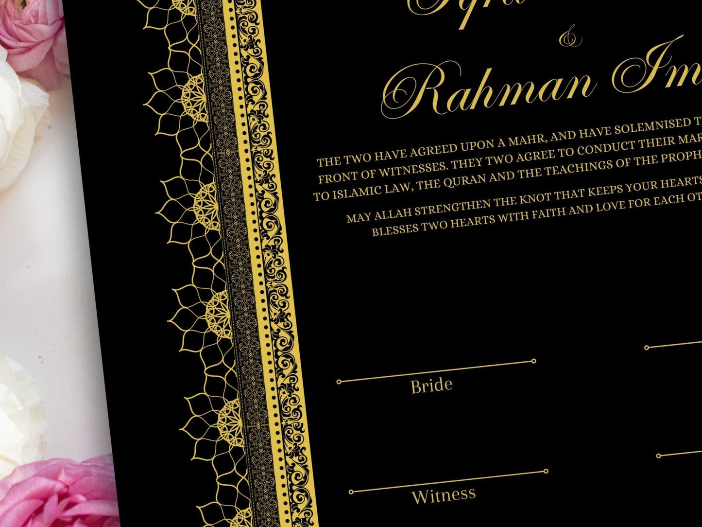 Luxury Nikkah Contract, Digital Printable Personalised Customised Nikkah Certificate, Custom Nikah Nama, Islamic Wedding Contract. NN227