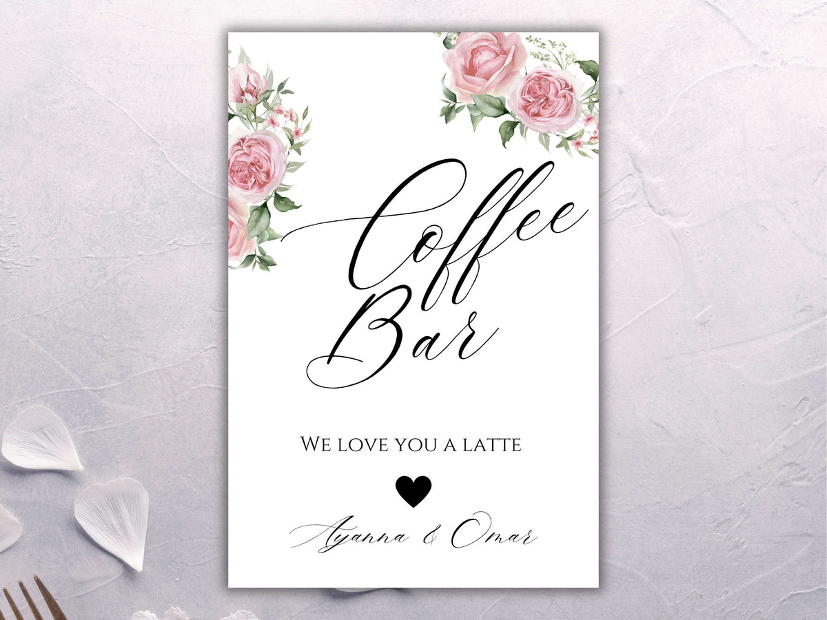 Coffee Bar Sign Printable, Modern Wedding Sign, Coffee Sign Template, Latte Wedding Sign, Coffee Sign at Wedding Digital. CBS1