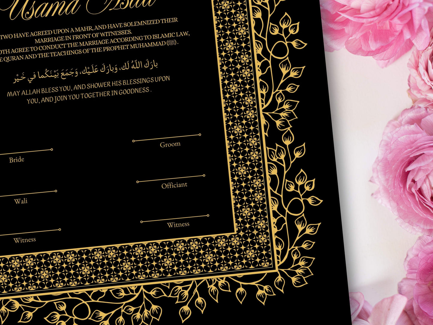 Nikkah Certificate,  Marriage Contract Template , Wedding Contract, A3/A4, Personalised Nikah Nama, Nikkah Gift, Muslim Agreement. NN224