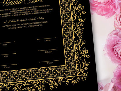 Nikkah Certificate,  Marriage Contract Template , Wedding Contract, A3/A4, Personalised Nikah Nama, Nikkah Gift, Muslim Agreement. NN224