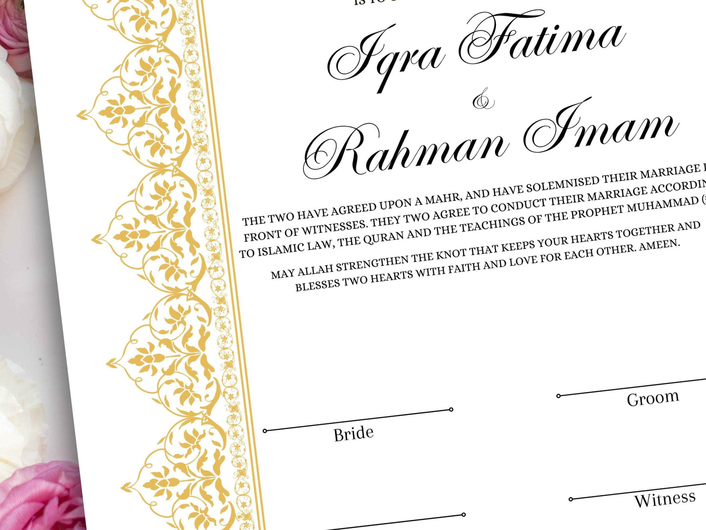Premium Nikkah Contract , Custom Nikkah Nama | Islamic Wedding Contract, Digital, Printable Nikkah Certificate , Intricate. NT222