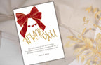 Bow Wedding Thank you Card, Ribbon Thank you Template, Red and White, Coquette Marriage Template, Minimalist Design. WS47