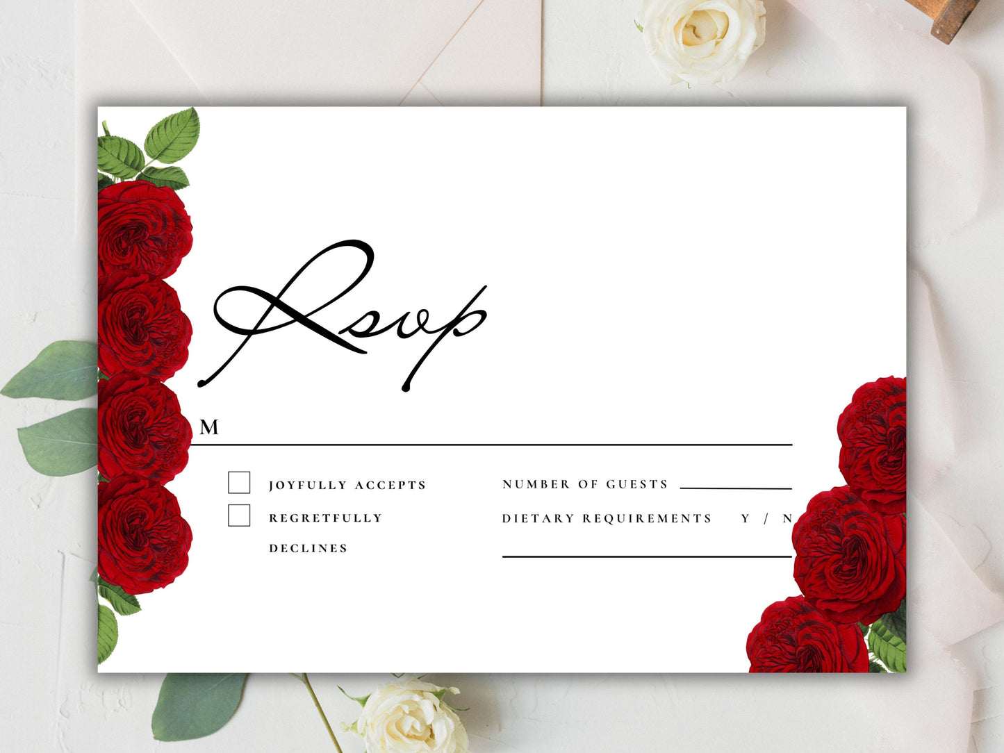 Red and White Wedding Invitation Set, Red Roses Wedding Invite, Floral Wedding, RSVP Card, Details Card, Printable Wedding Invite Suite.WT81