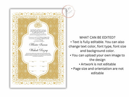 Premium Nikkah Contract | Custom Nikkah Nama | Islamic Wedding Contract | Personalized | Digital Printable Nikkah Certificate. NN187