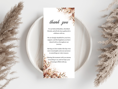 Wedding Thank you Card, Menu Card, Table Card. WI326