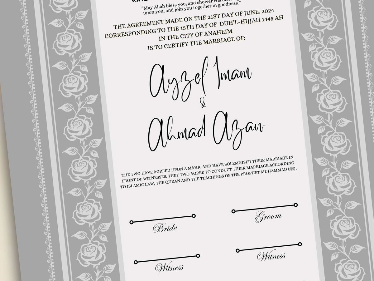 Rose Nikkah Certificate Template, Editable Nikkahnama, Printable Nikah Contract, Muslim Contract, Nikkah Islamic Marriage Contract.NN256