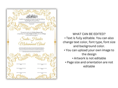 Luxury Nikkah Certificate in Pdf, Nikkah Contract Template, Traditional Islamic Wedding Agreement, Digital Download. NN197