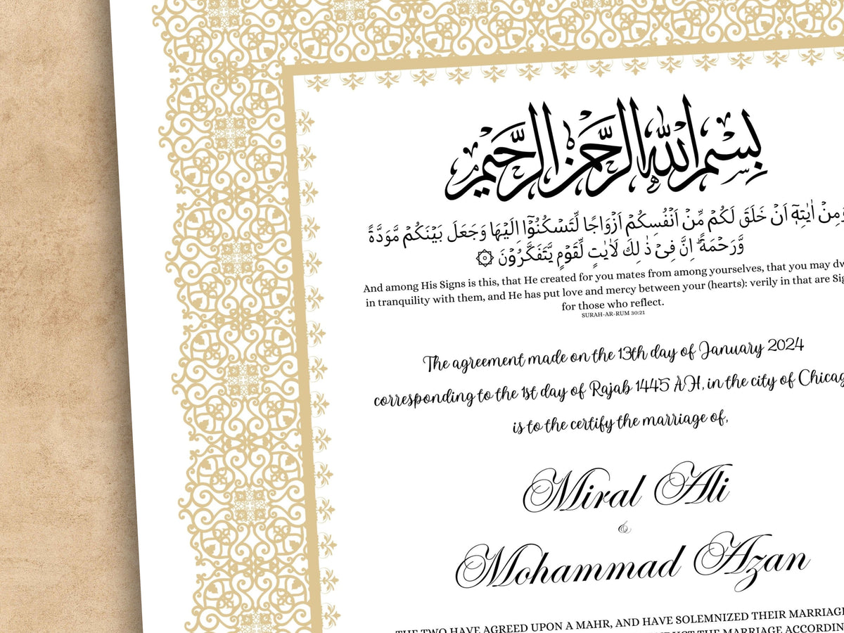 Nikkah Certificate Digital Download Personalised, A4, A3, Template, Editable, Nikkah Nama, Nikkah Contract, Muslim Contract. NN247
