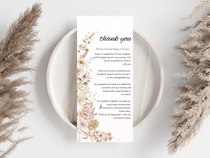 Floral Wedding Menu, Thank You & Table Cards, Instant Download WI396